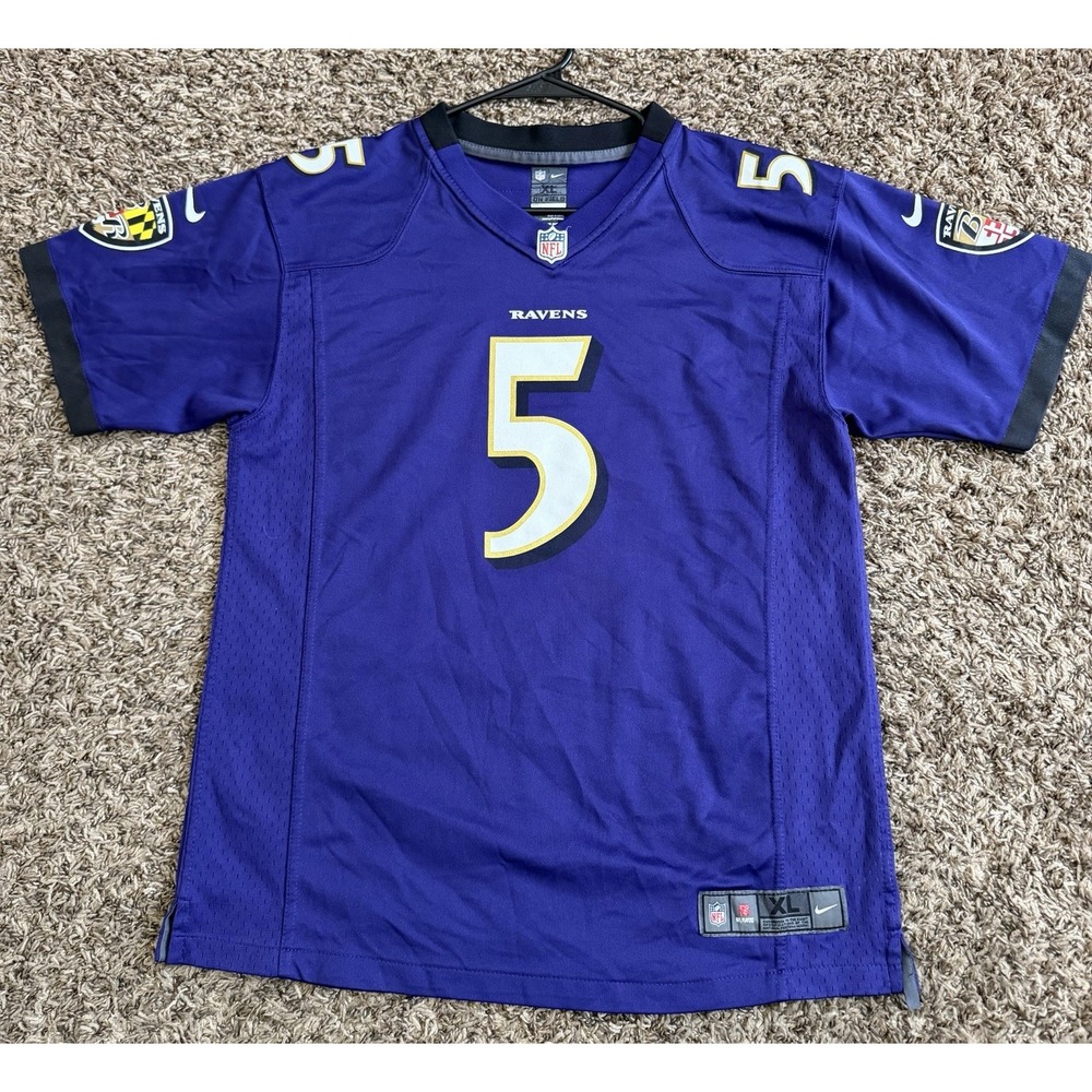 Baltimore Ravens #5 Joe Flacco On Field Jersey Purple Youth XL 18-20